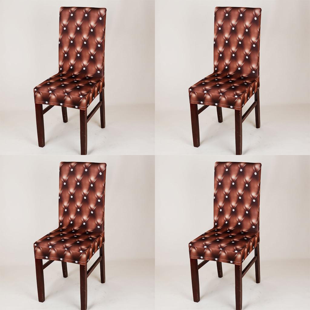 4Pcs Elastic Stretch Slipcover Dining Chair Seat Cover Cushion Coffee