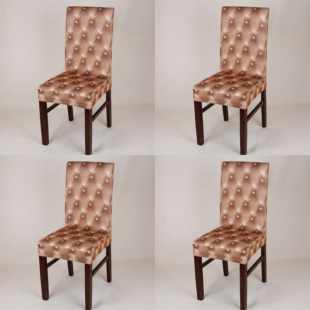 4Pcs Elastic Stretch Slipcover Dining Chair Seat Cover Cushion Champagne