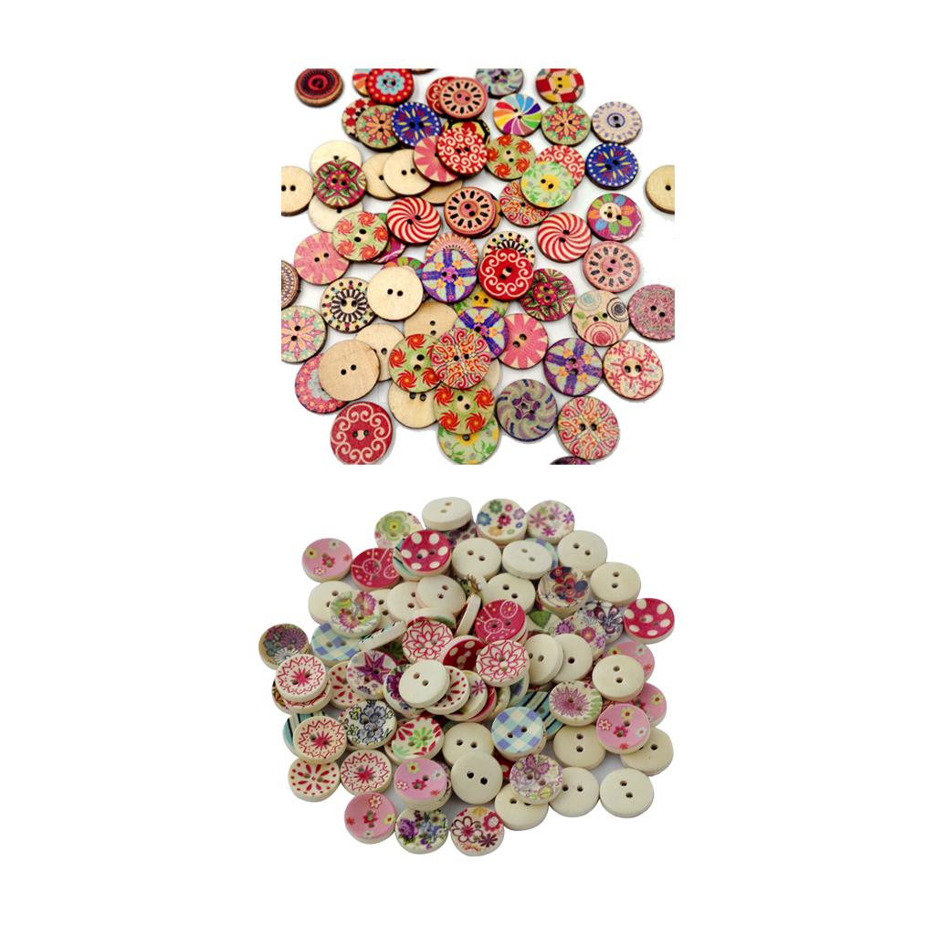 200pcs 15/20mm Wooden 2 Holes Painted Sewing Buttons Craft DIY Scrapbooking