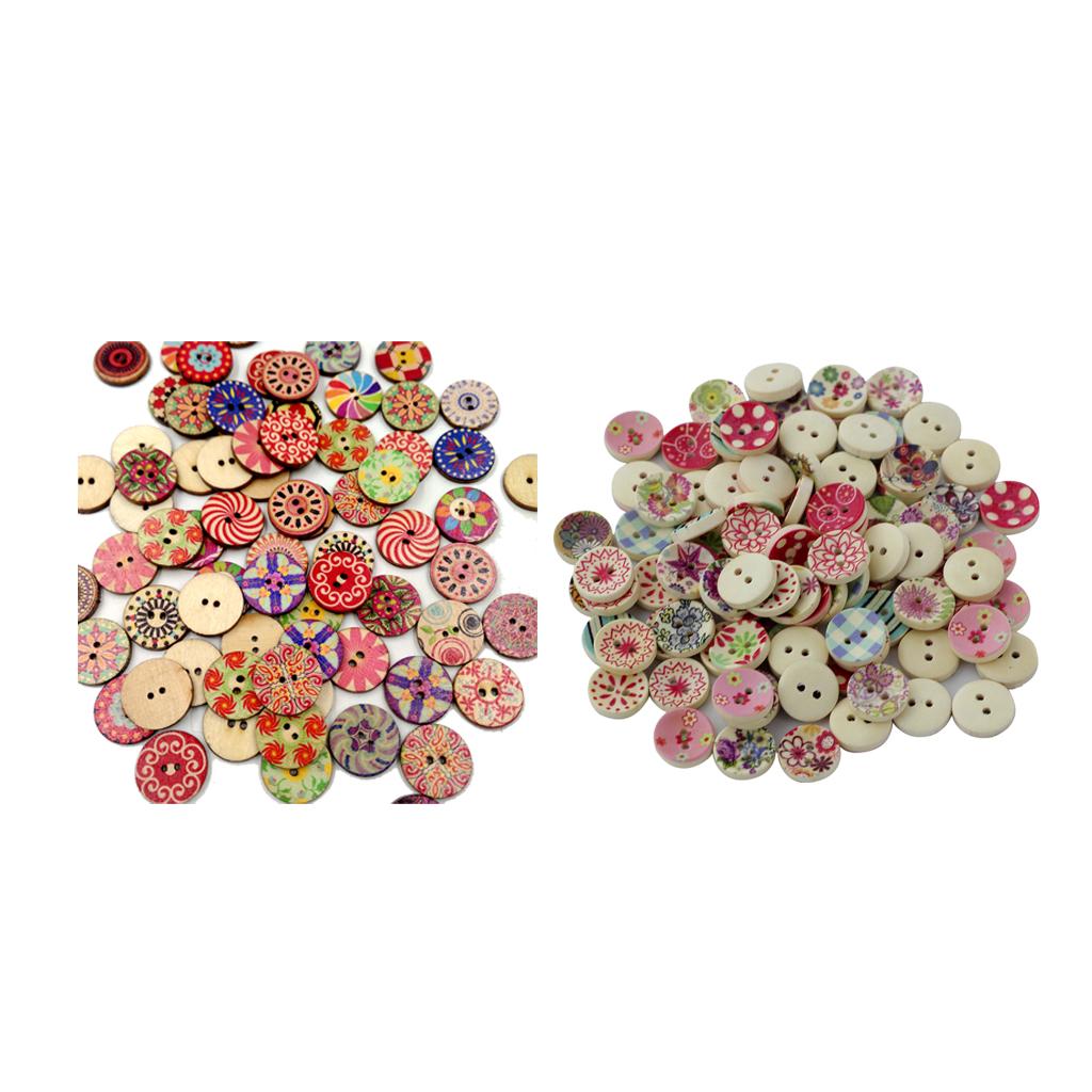 200pcs 15/20mm Wooden 2 Holes Painted Sewing Buttons Craft DIY Scrapbooking