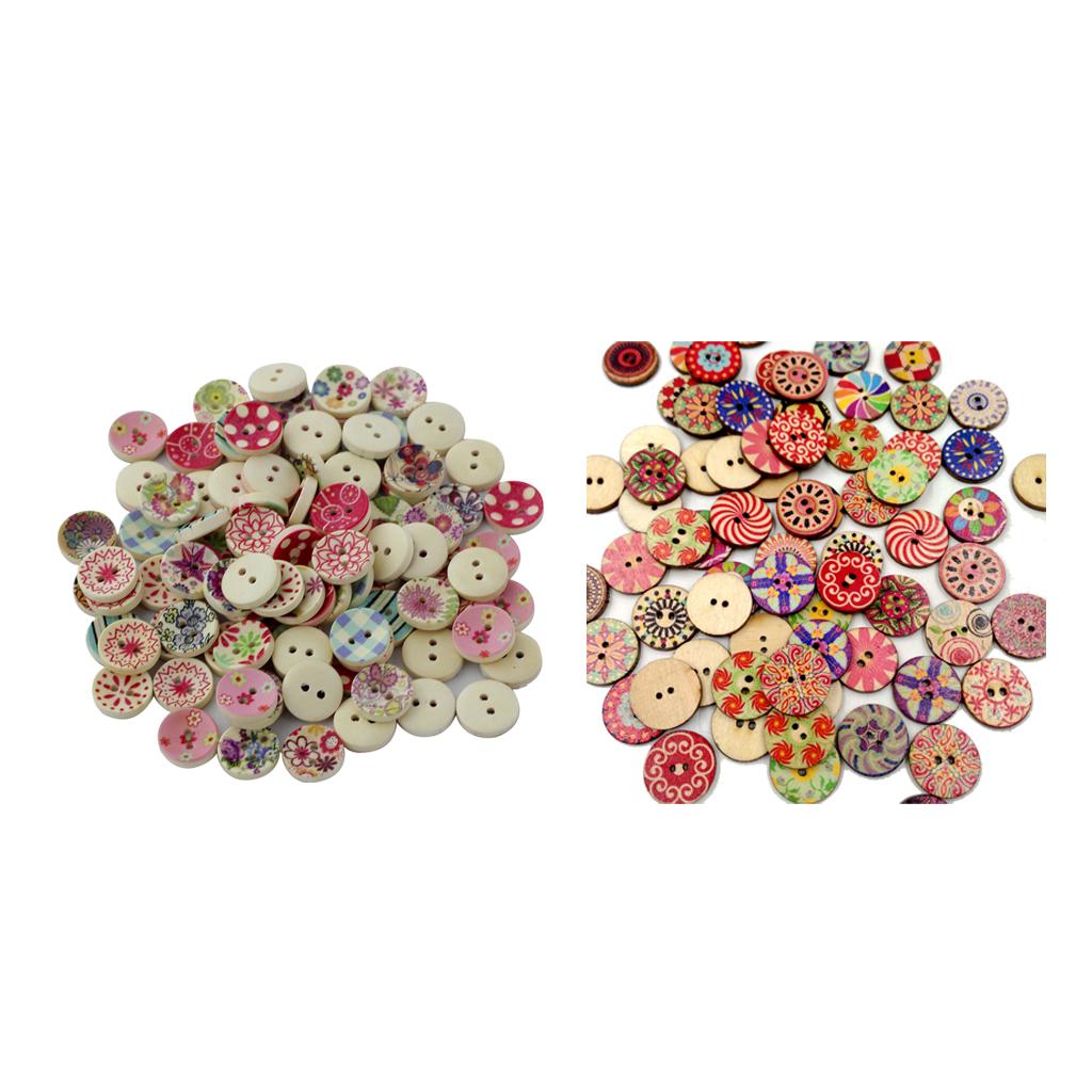 200pcs 15/20mm Wooden 2 Holes Painted Sewing Buttons Craft DIY Scrapbooking