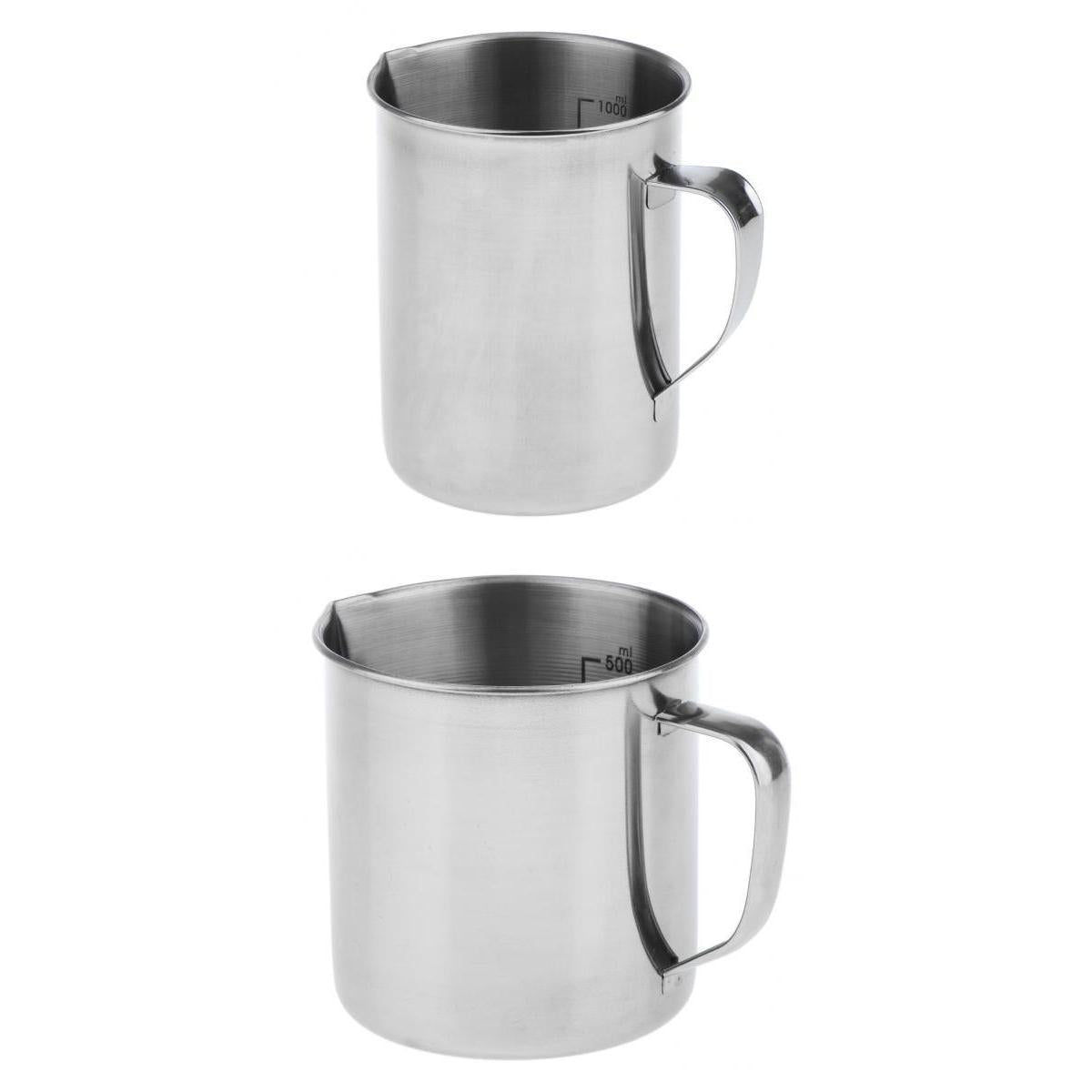 2 pieces Stainless Steel Kitchen Lab Handle Water Liquid Measurement Cup Mug