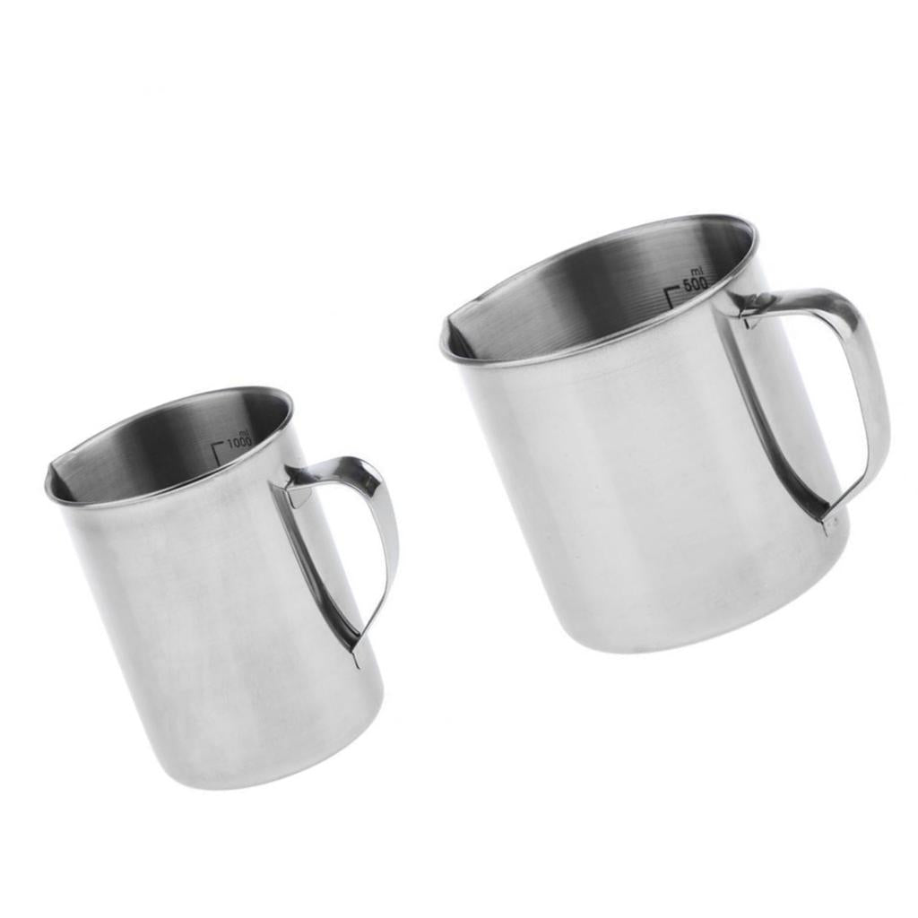 2 pieces Stainless Steel Kitchen Lab Handle Water Liquid Measurement Cup Mug
