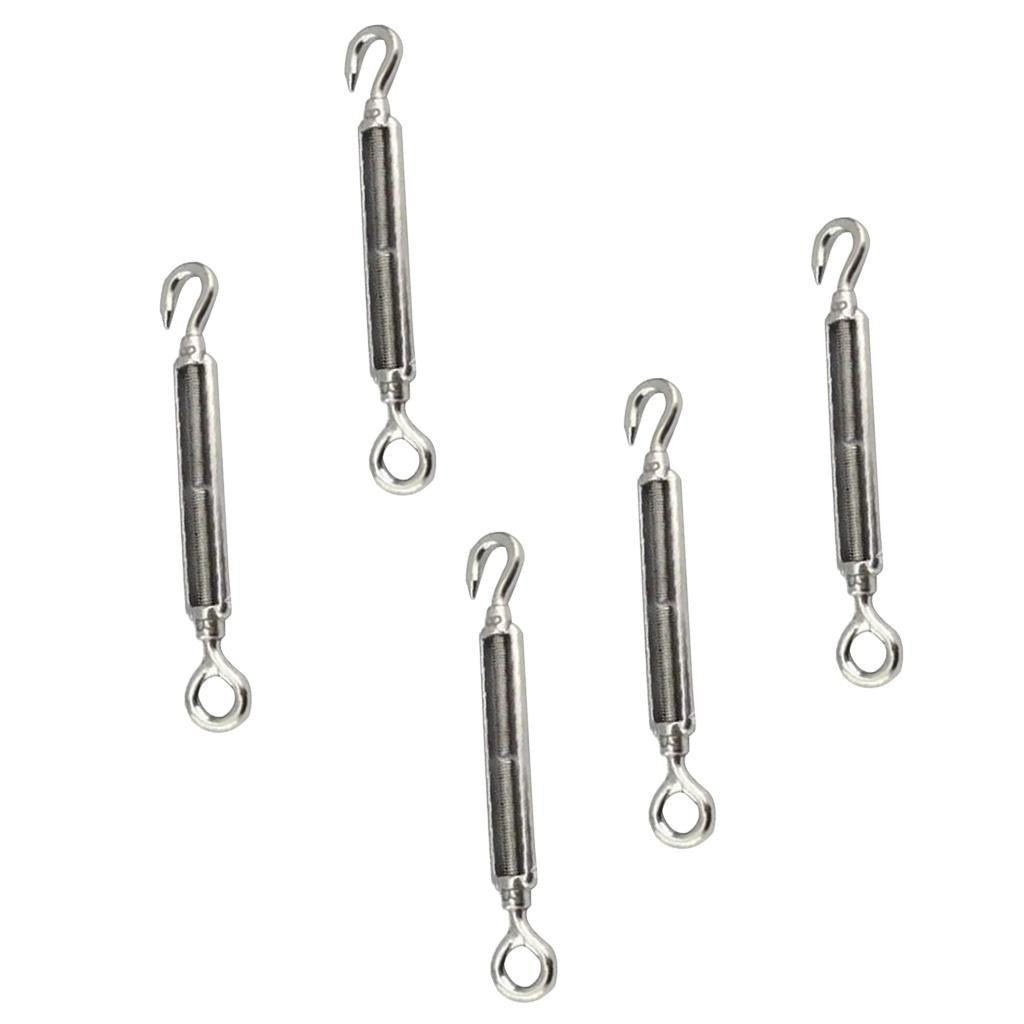 5 Pieces Stainless Steel Hook Eye Turnbuckle Wire Rope Tension 97mm