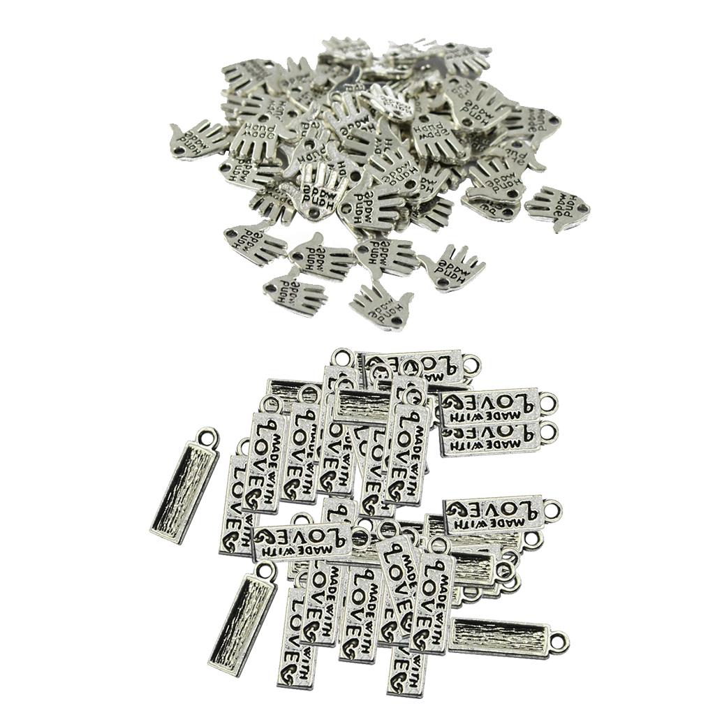 100 Pieces Silver Tibetan Hand Rectangle Pendant Finding Bead Making Craft