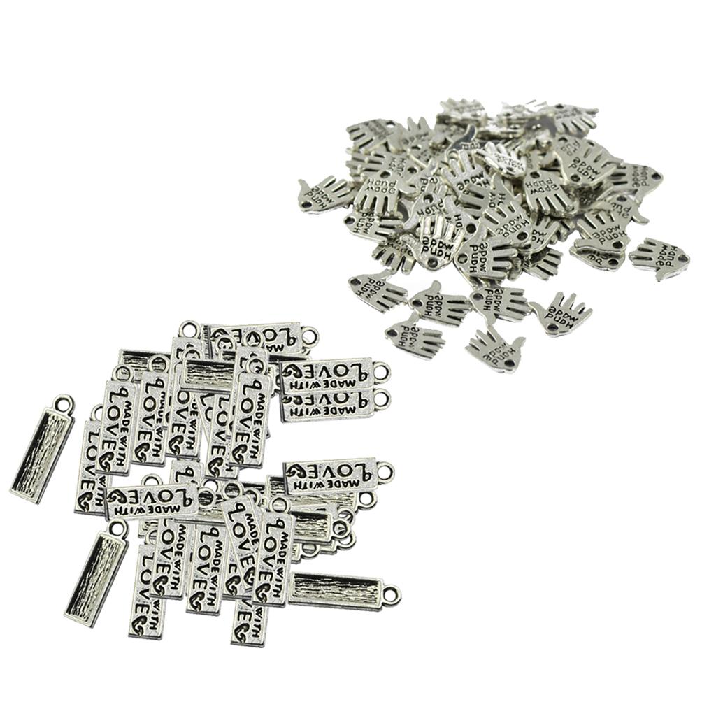 100 Pieces Silver Tibetan Hand Rectangle Pendant Finding Bead Making Craft