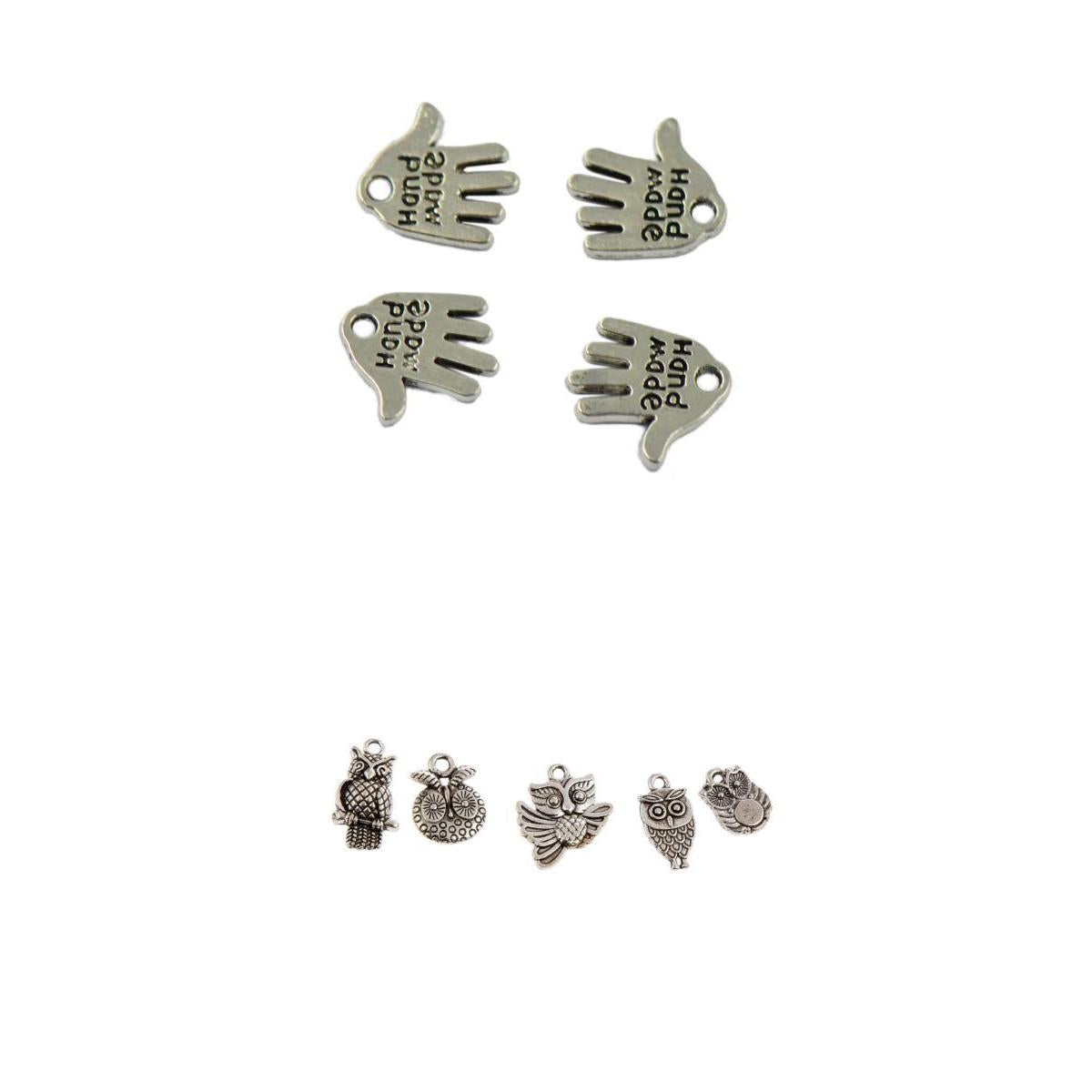 80 Pieces Silver Tibetan Hand Owl Bird Pendant Finding Bead Making Findings