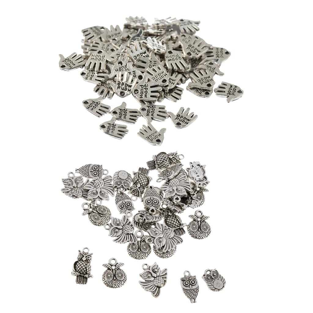 80 Pieces Silver Tibetan Hand Owl Bird Pendant Finding Bead Making Findings
