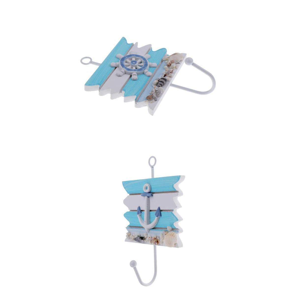 2x Clothes Hat Bag Towel Hooks Hangers Mediterranean Nautical Wheel+Anchor