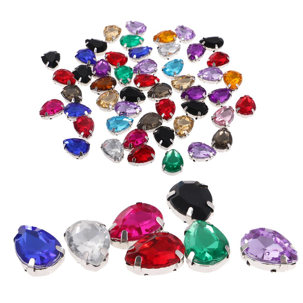 100pcs 10*14mm Oval Waterdrop Acrylic Rhinestone Button Mix Color for Crafts