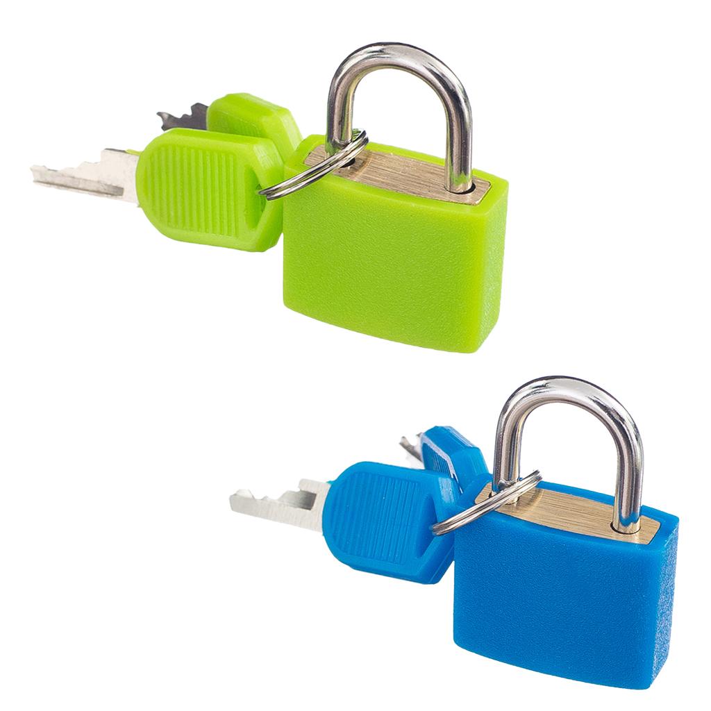 2Pieces Small Padlock with Keys for Luggage Suitcase Bag Green/Blue