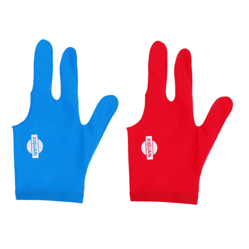 2x Snooker Billiard Pool Cue Glove Left Hand 3 Finger Accessory Blue & Red