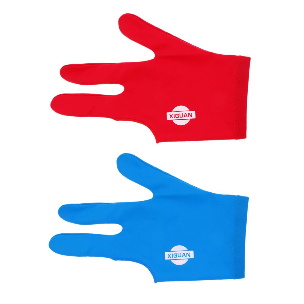 2x Snooker Billiard Pool Cue Glove Left Hand 3 Finger Accessory Blue & Red