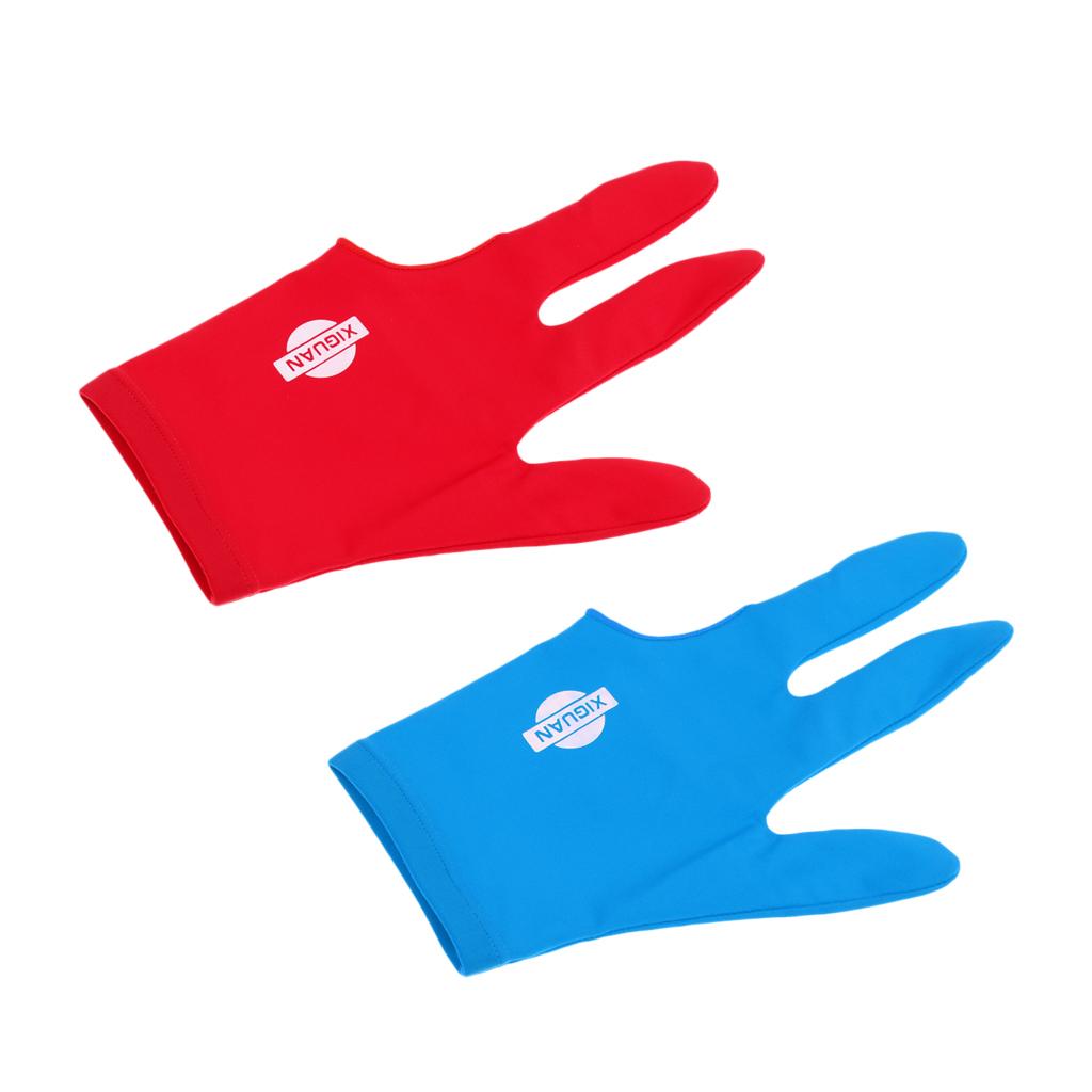 2x Snooker Billiard Pool Cue Glove Left Hand 3 Finger Accessory Blue & Red