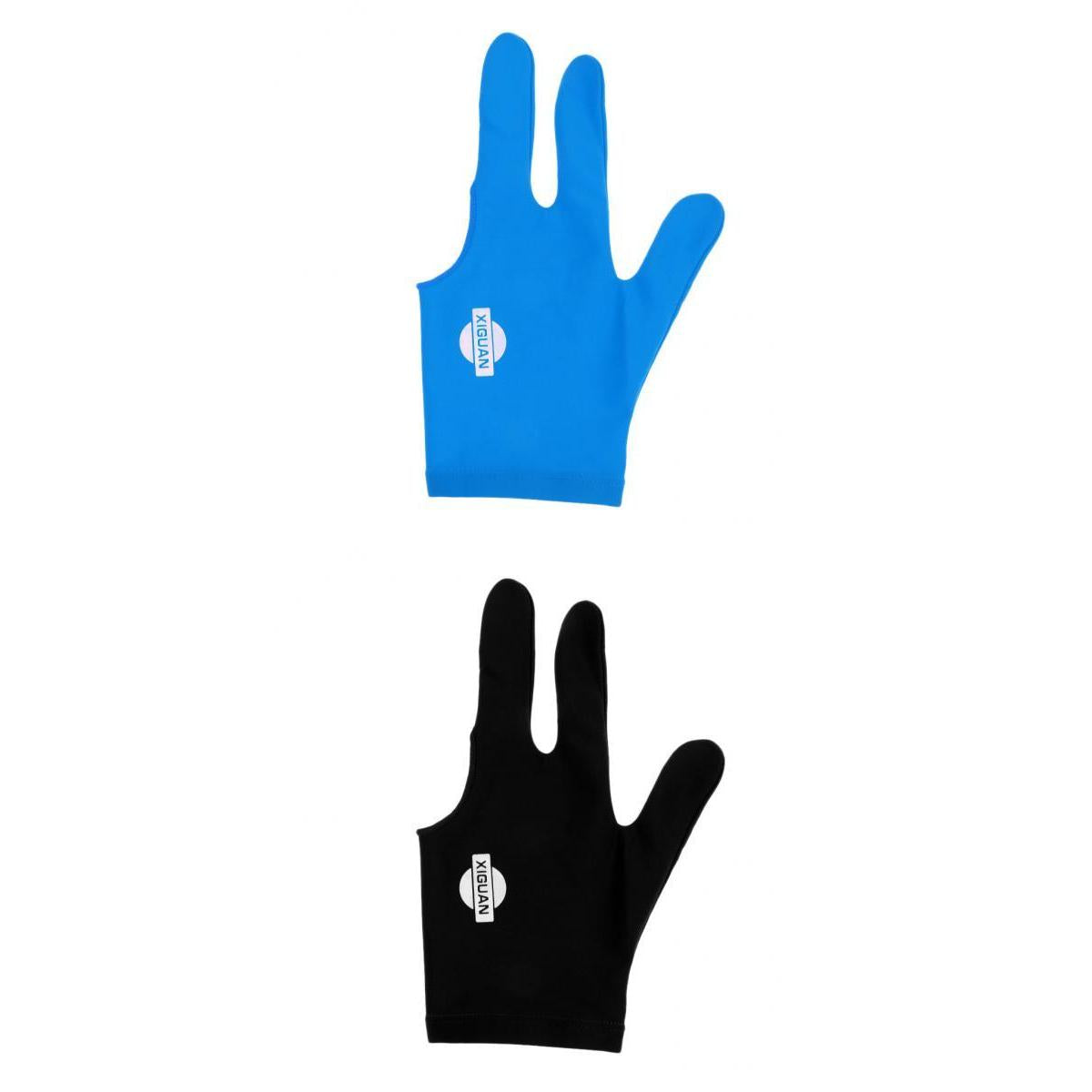 2x Snooker Billiard Pool Cue Glove Left Hand 3 Finger Accessory Blue & Black