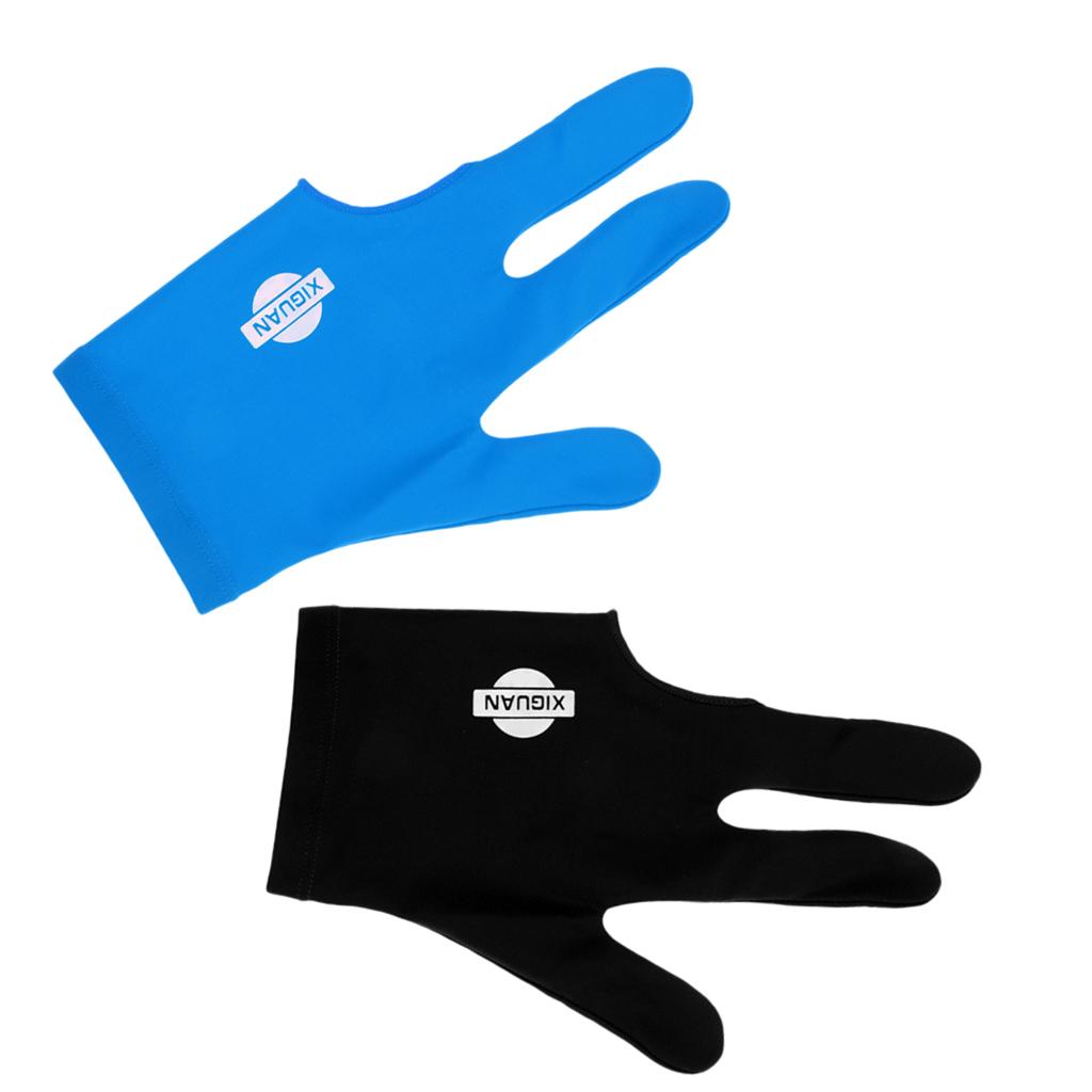2x Snooker Billiard Pool Cue Glove Left Hand 3 Finger Accessory Blue & Black
