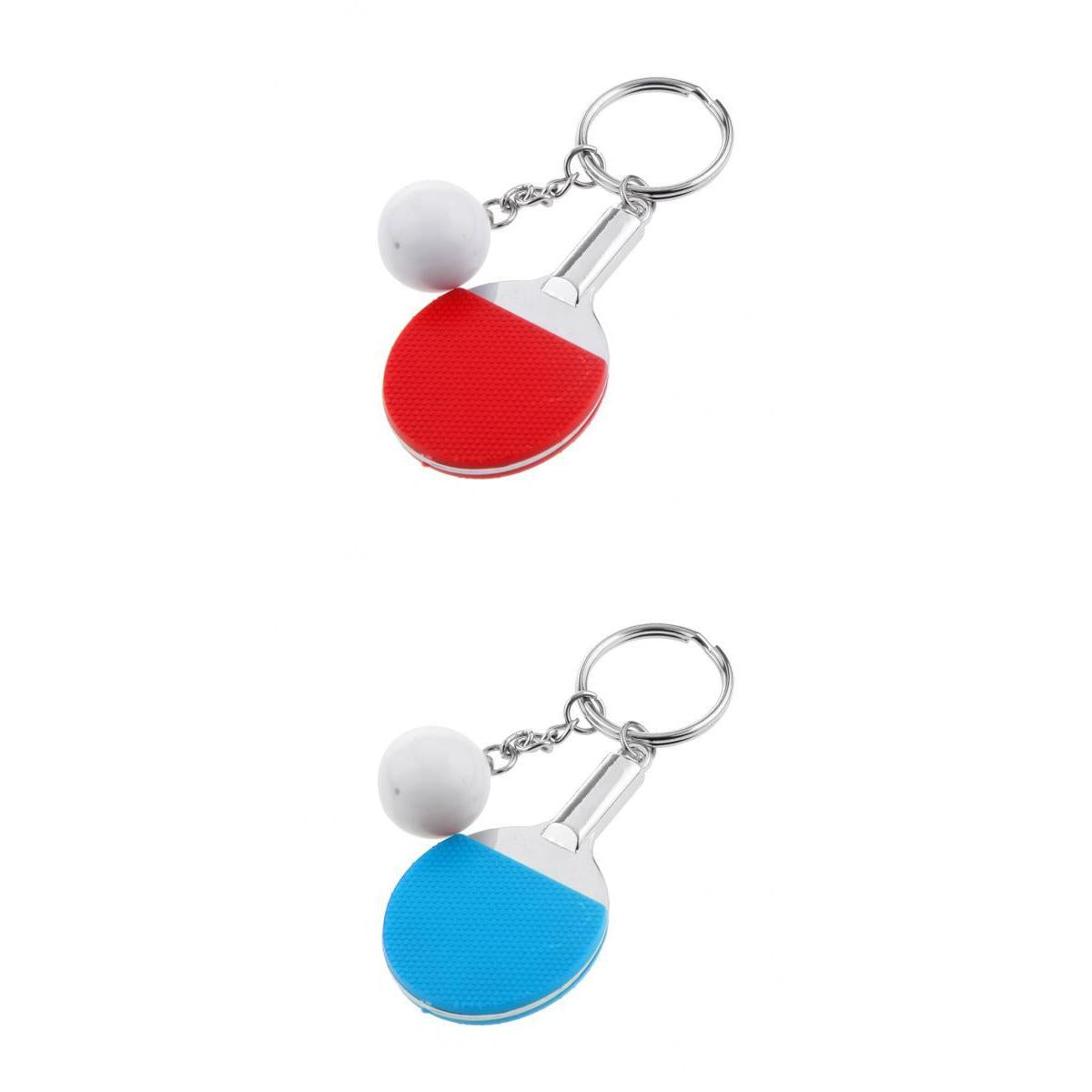 2x Creative Table Tennis Ping-pong Racket & Ball Pendant Key Ring Red & Blue