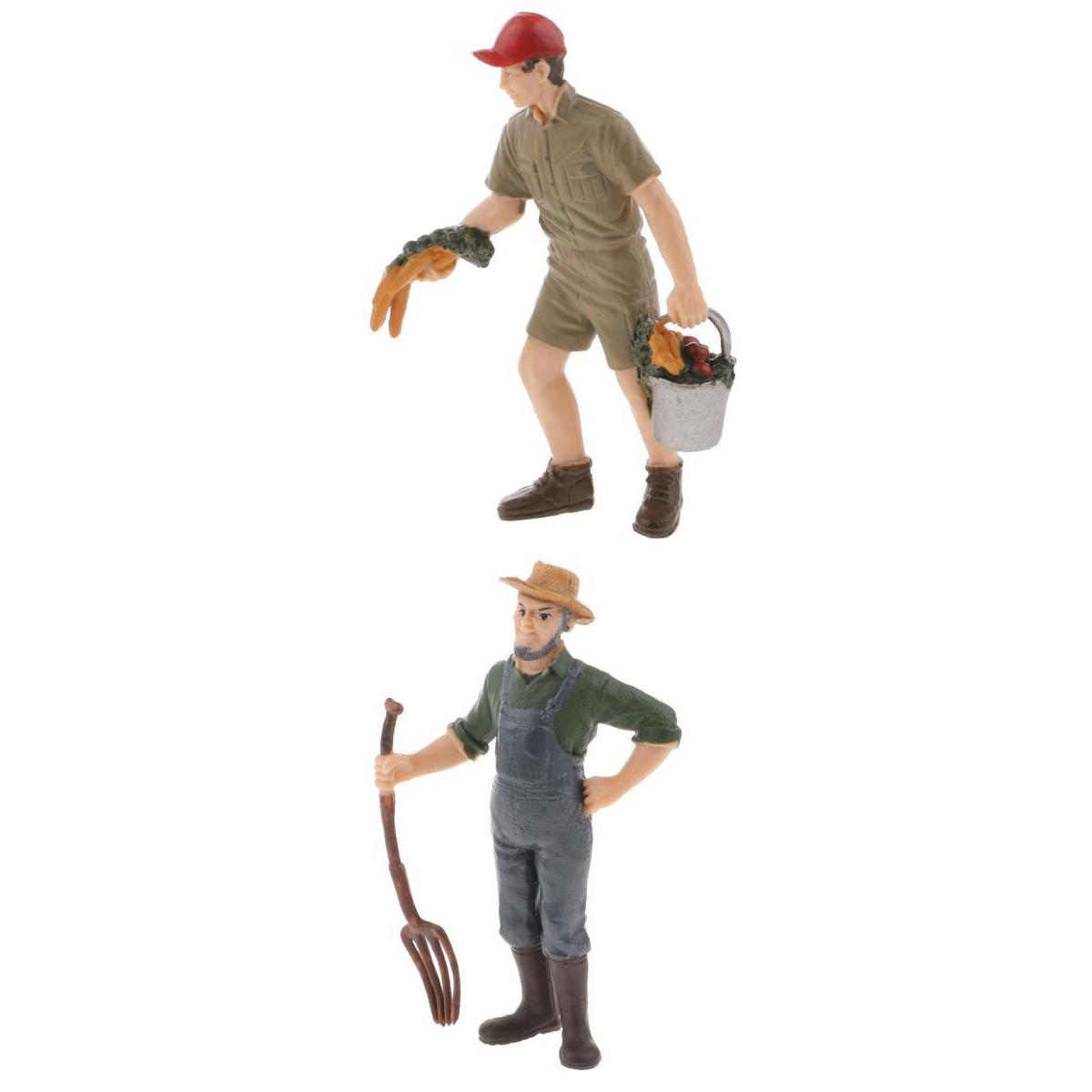 2Pcs Realistic Male Rancher & Farmer People Figurine Model Arts Collection