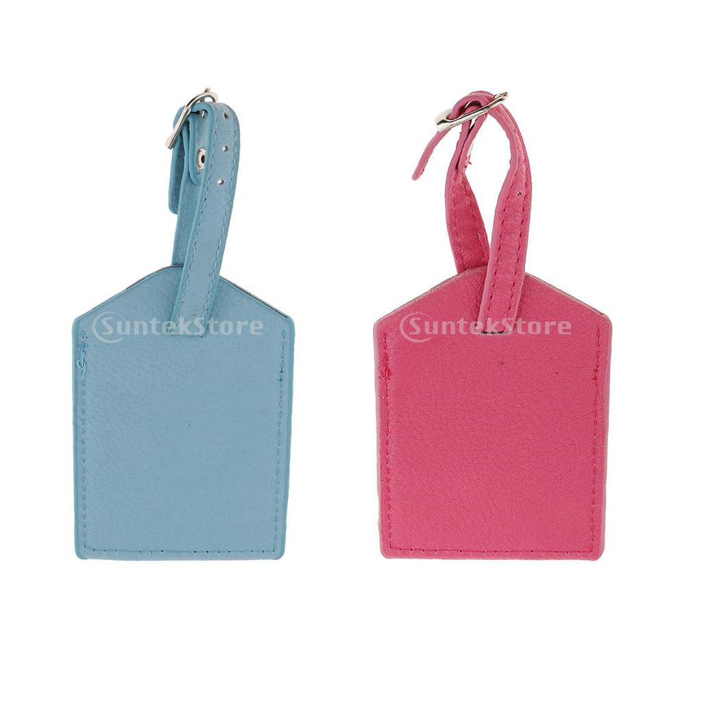 2 Pieces PU Leather Luggage Tag Travel Suitcase ID Security Label Blue+Rose