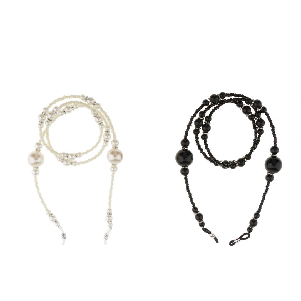 2 Pcs Pearl Beaded Eyeglass Spectacle Glasses Chain Neck Cord Lanyard Holder