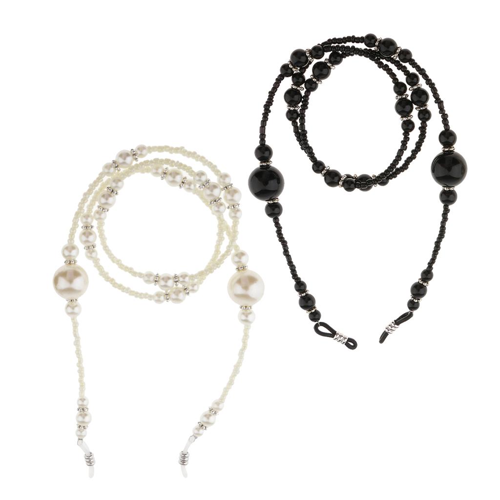 2 Pcs Pearl Beaded Eyeglass Spectacle Glasses Chain Neck Cord Lanyard Holder