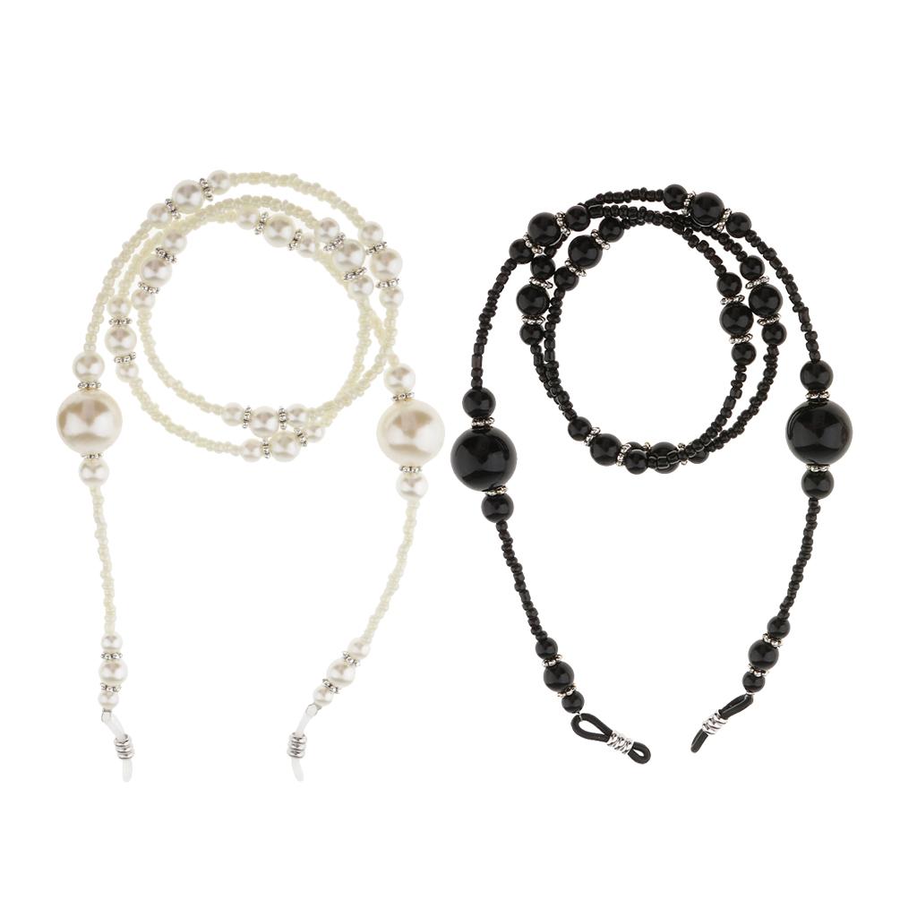 2 Pcs Pearl Beaded Eyeglass Spectacle Glasses Chain Neck Cord Lanyard Holder