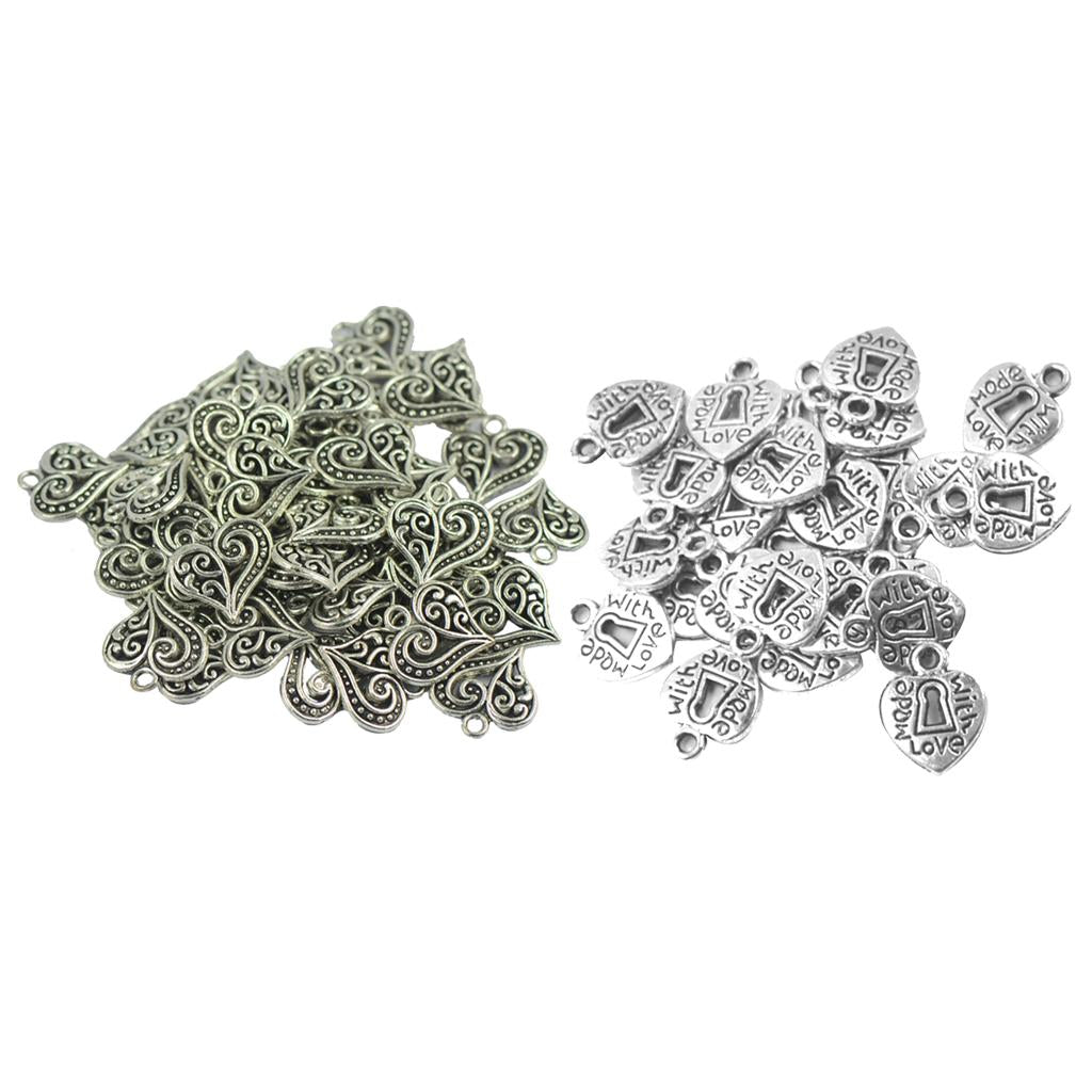 100pcs Heart Shape Tibetan Silver Charms Pendants Jewelry Making Findings