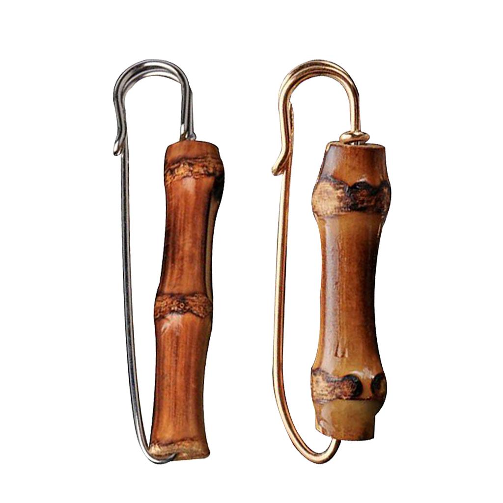 2PCS Vintage Large Safety Pin Scarf Shawl Clip Bamboo Suit Brooch Breastpin