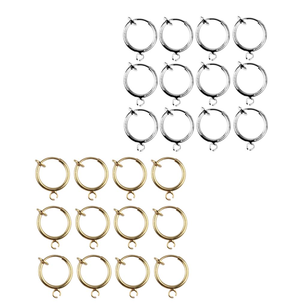 24pcs Fake Nose Lip Hoop Ear Clip Ring Earrings Gold Silver Body Piercing