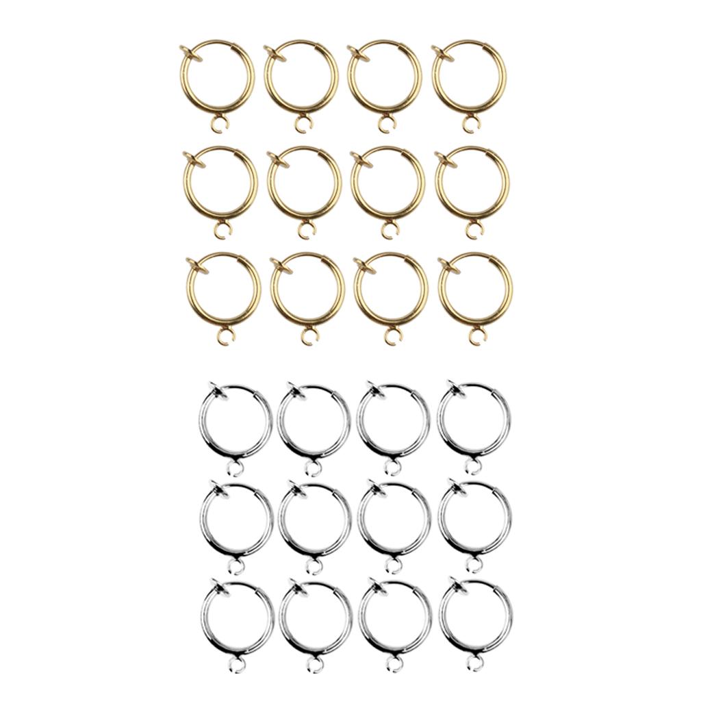 24pcs Fake Nose Lip Hoop Ear Clip Ring Earrings Gold Silver Body Piercing