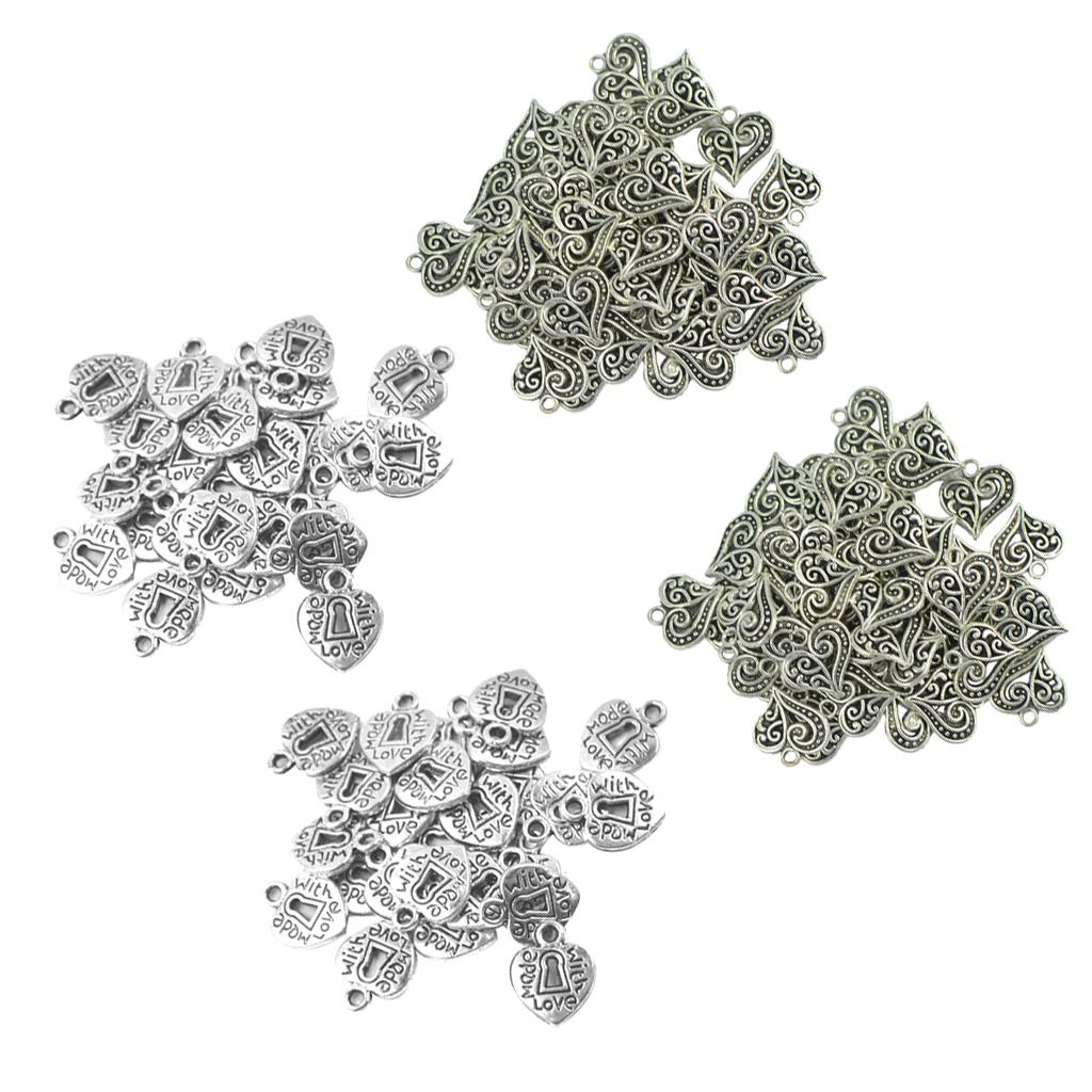 200 Piece Wholesale Silver Heart Charms Pendant for DIY Jewelry Making Craft