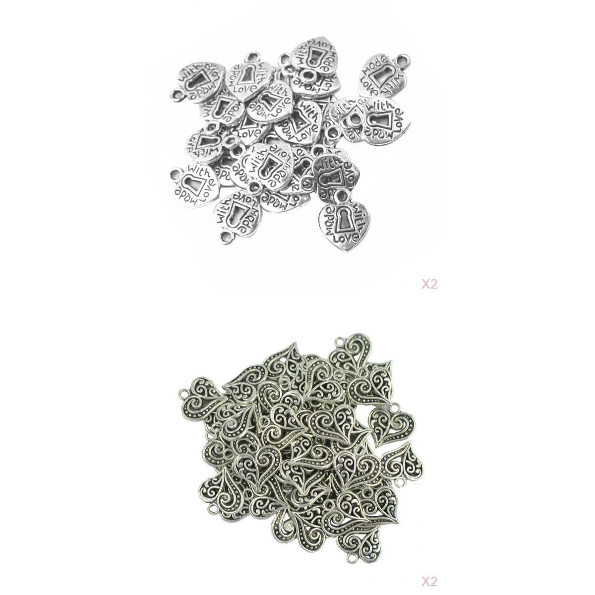 200 Piece Wholesale Silver Heart Charms Pendant for DIY Jewelry Making Craft