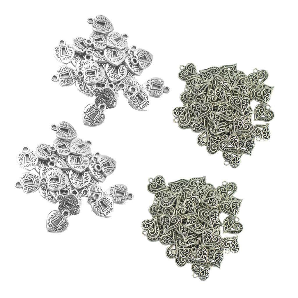 200 Piece Wholesale Silver Heart Charms Pendant for DIY Jewelry Making Craft