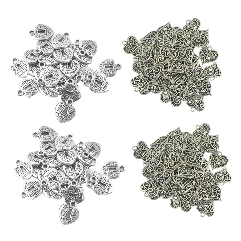 200 Piece Wholesale Silver Heart Charms Pendant for DIY Jewelry Making Craft
