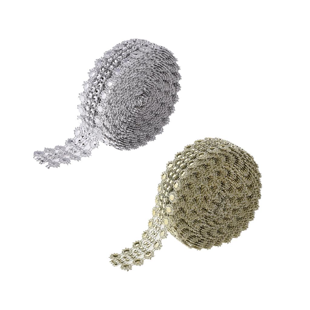 2pcs 5 Yards Crystal Flower Rhinestone Chain Ribbon Trim Sewing Appliques