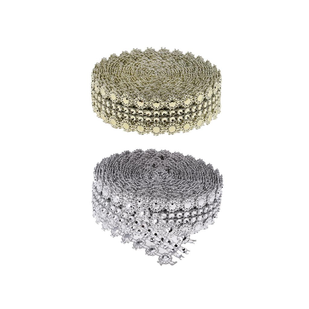 2pcs 5 Yards Crystal Flower Rhinestone Chain Ribbon Trim Sewing Appliques
