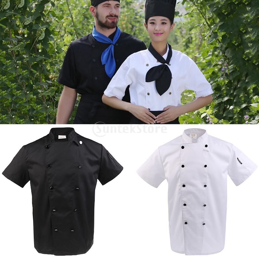 2/SET Unisex Short Sleeve Chef Coat Jacket Hotel Waiter Uniform 2XL