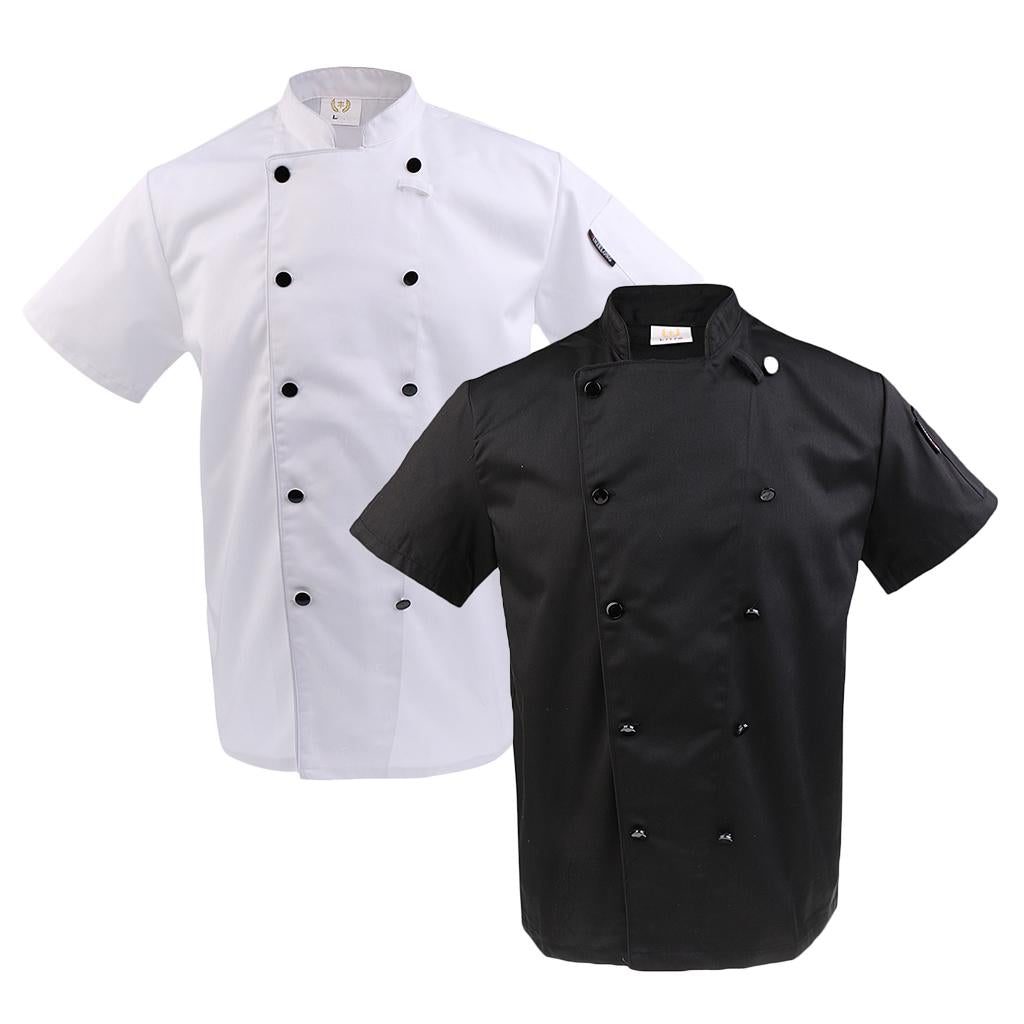 2/SET Unisex Short Sleeve Chef Coat Jacket Hotel Waiter Uniform 2XL