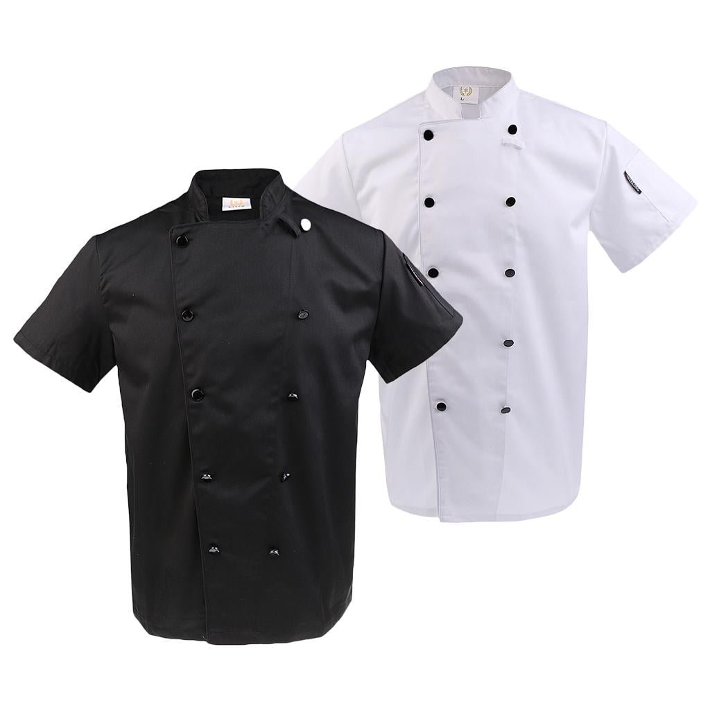 2/SET Unisex Short Sleeve Chef Coat Jacket Hotel Waiter Uniform 3XL