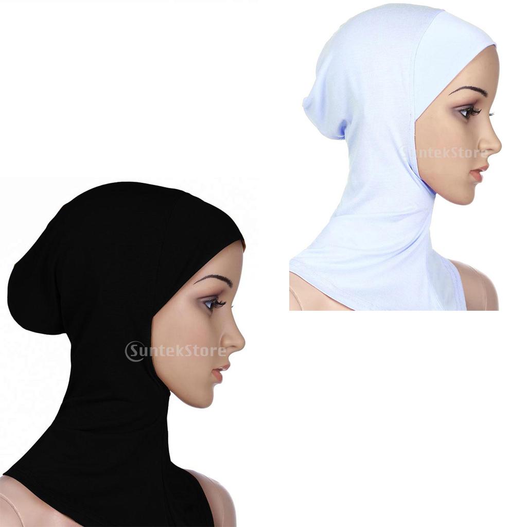 2/set Muslim Full Cover Hijab Cap Islamic Underscarf Headwear White Black