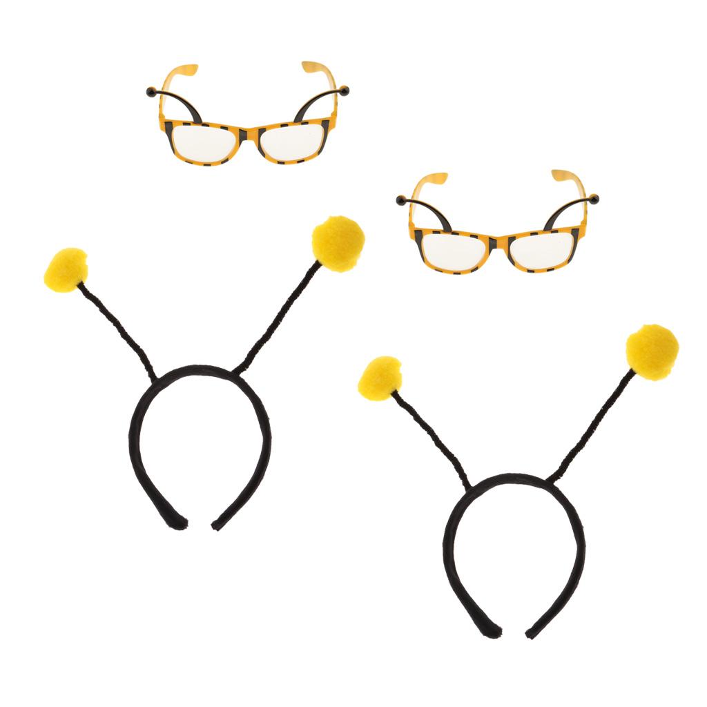 4 Pieces Adult Kids Insect Bumble Bee Headband Eyeglasses Fancy Party Yellow