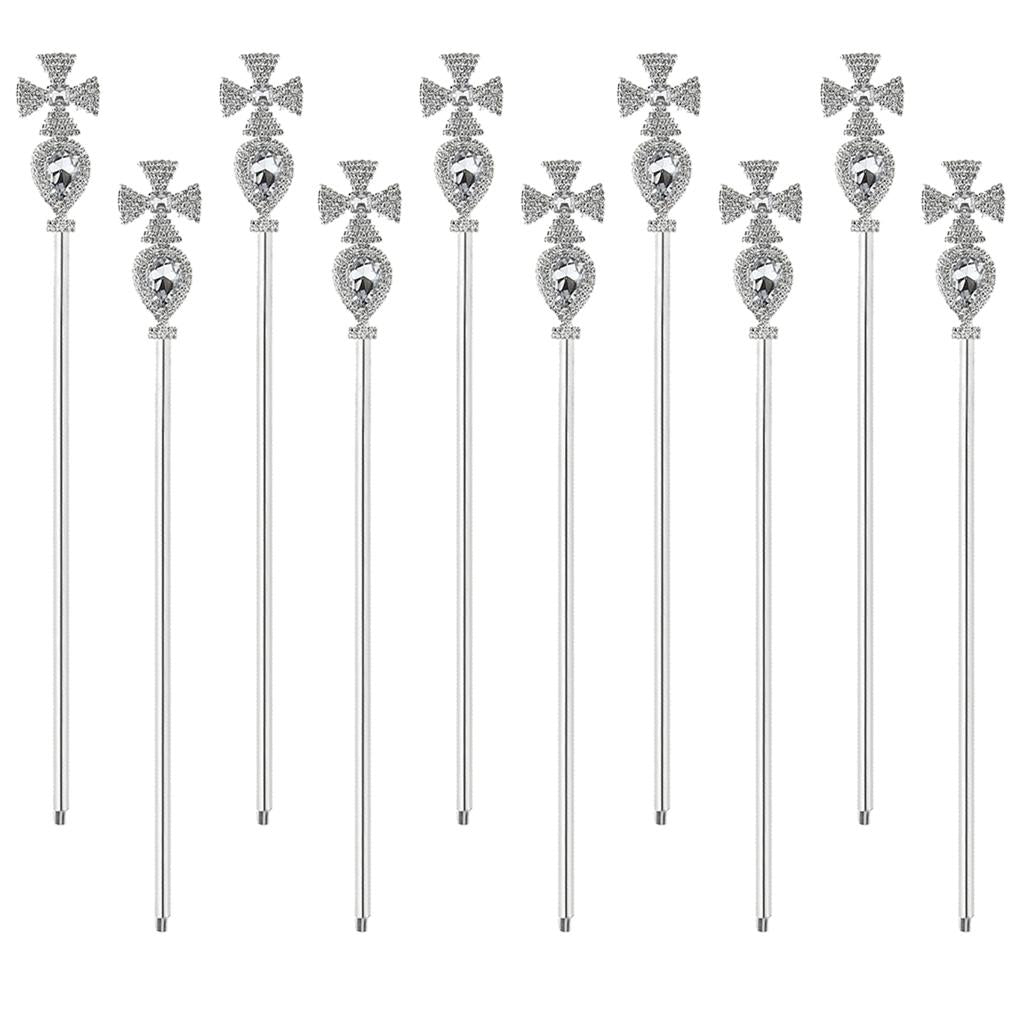 10 Pieces Silver Fairy Princess Queen Cross Crystal Wand Magic Scepter Party