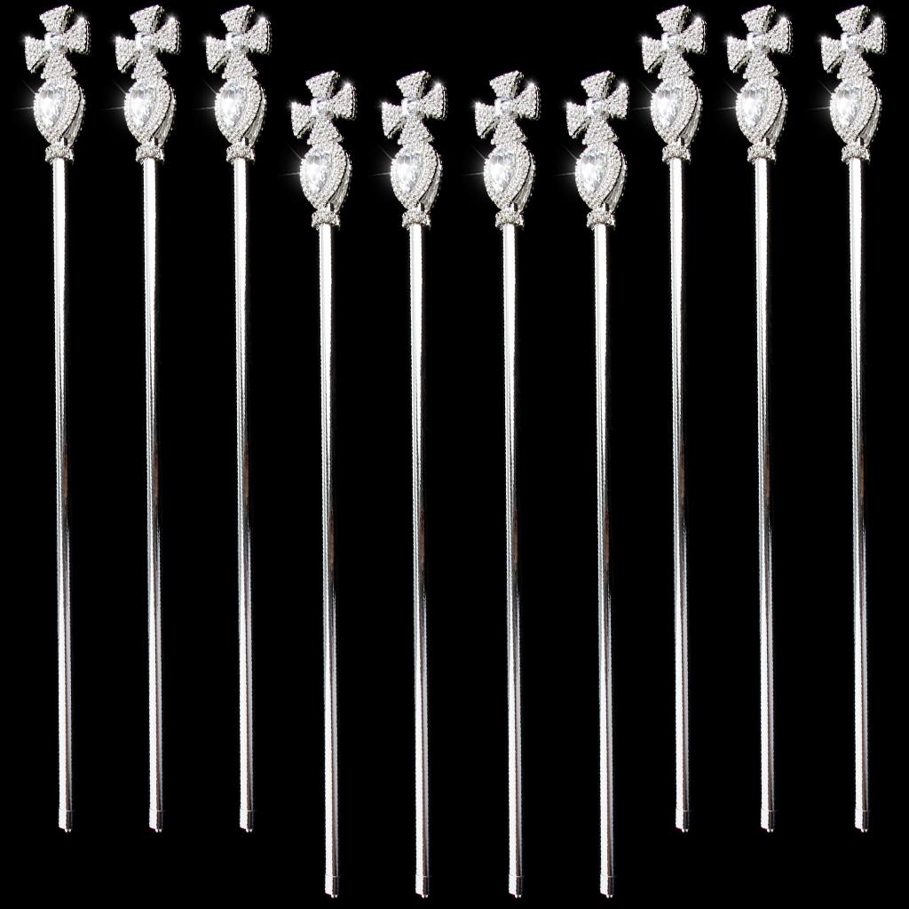 10 Pieces Silver Fairy Princess Queen Cross Crystal Wand Magic Scepter Party