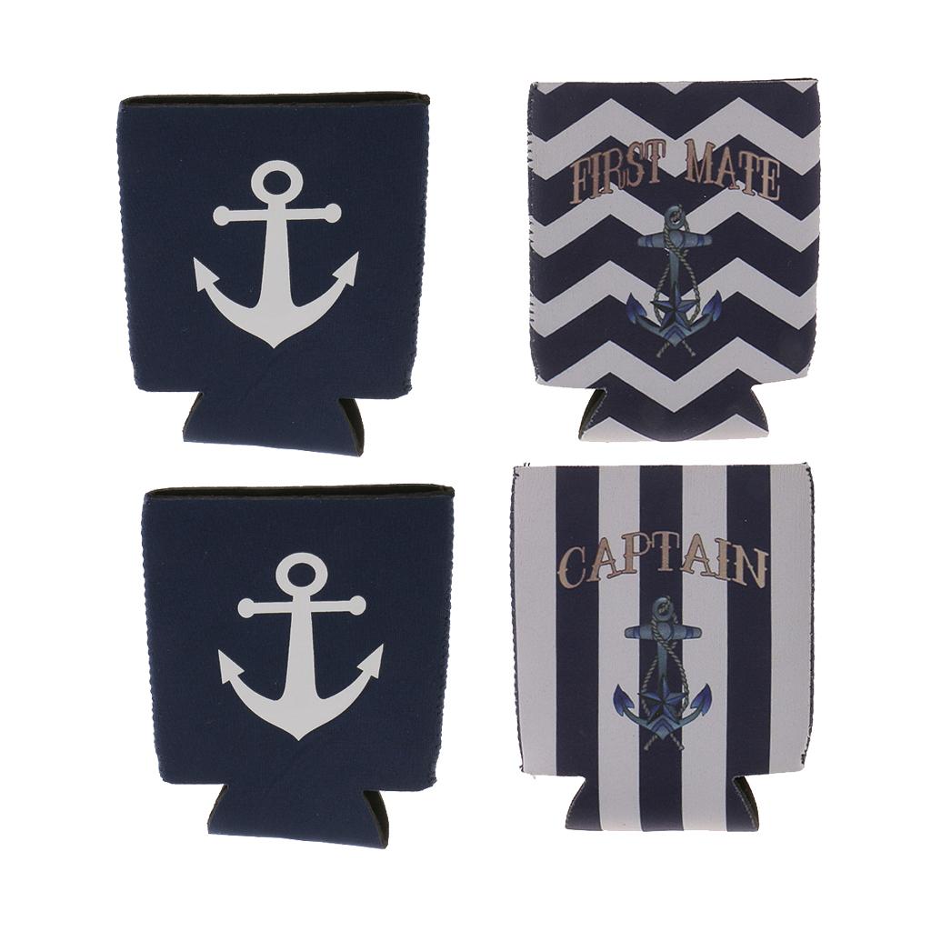 4pcs Nautical Anchor Soda Beer Bottle Tin Can Cooler Chilling Sleeve Holder