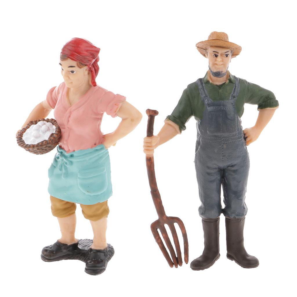 2PCS Realistic Male Female Farmer People Figurine Model Action Figure Toys