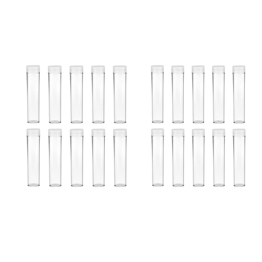 20Pcs Protective Tube Holder Clear Round Cases Coin Storage Boxes 20.5/25mm