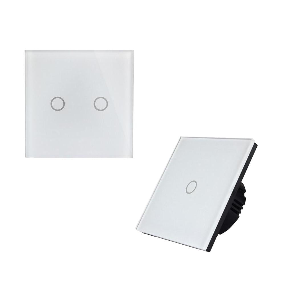 2Pcs LED Crystal Glass Panel Light EU UK Touch Screen Switch White