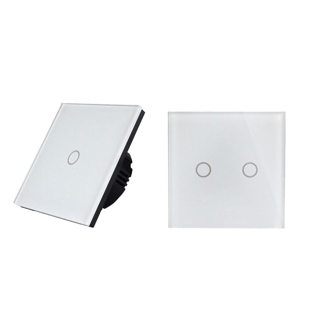 2Pcs LED Crystal Glass Panel Light EU UK Touch Screen Switch White