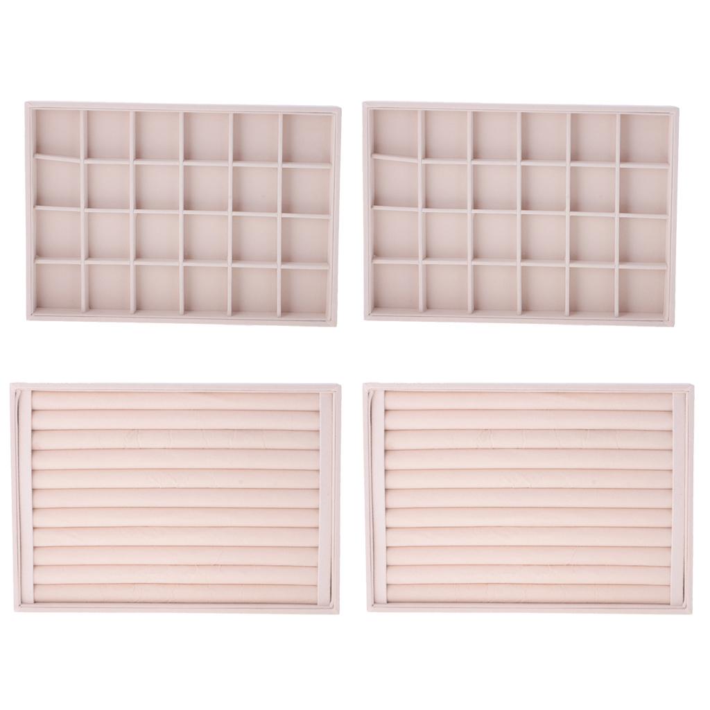 4 Pieces Jewelry Bracelet Necklace Display Organizer Box Tray Showcase