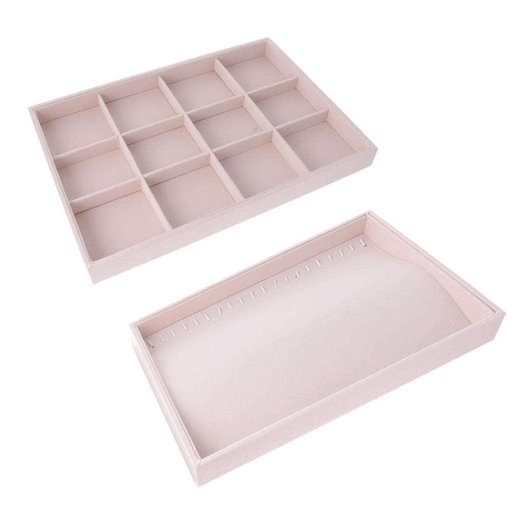 2 Pieces Earrings Bracelet Necklace Display Organizer Box Tray Showcase